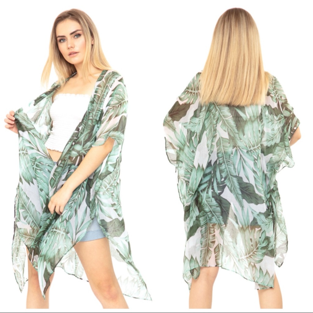 NEW Boho Tropical Leaves Kimono Coverup
